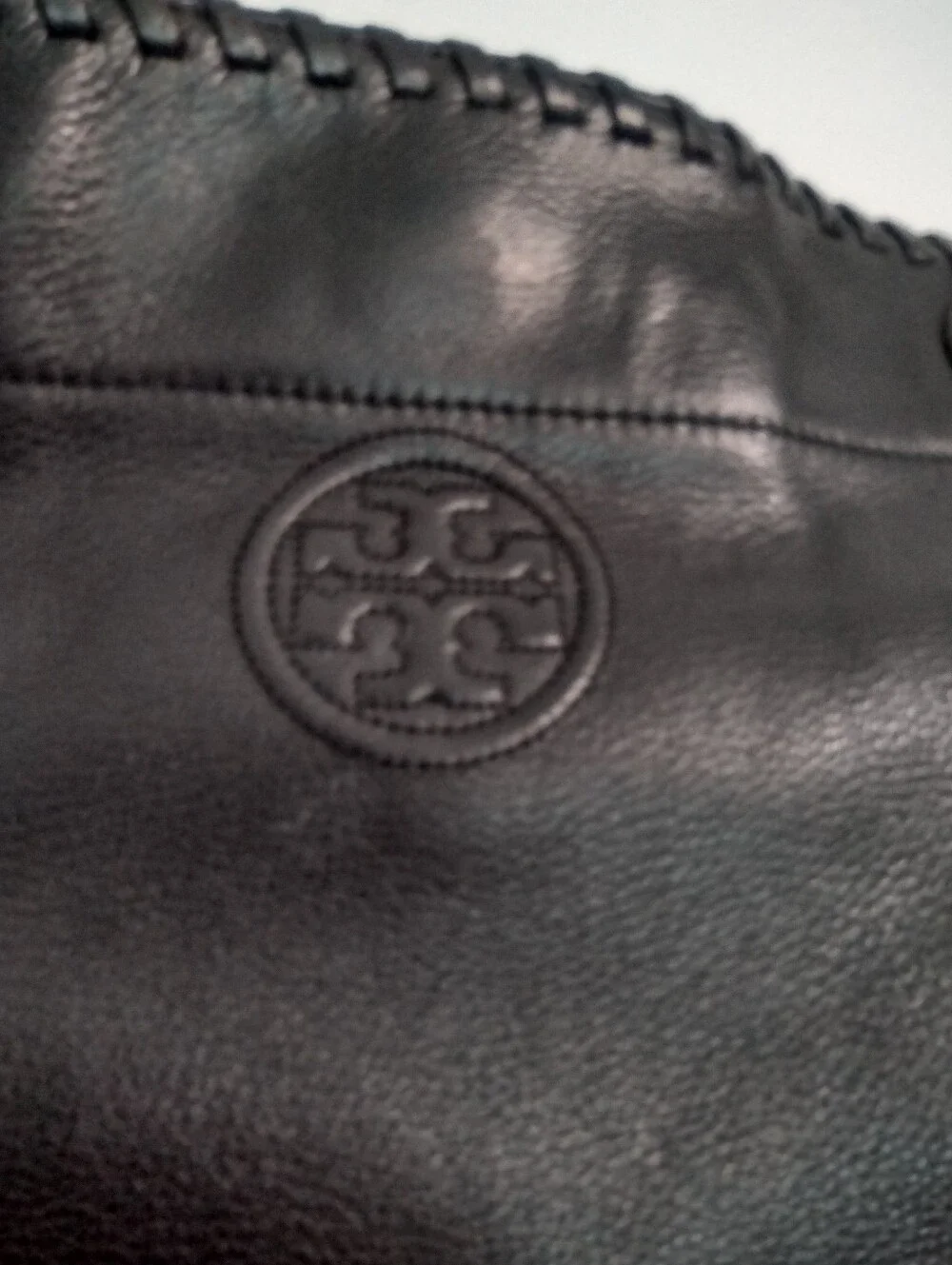 Tory Burch Marion Black Leather Slouchy Tote Hobo Chain Whipstitch W Dust Bag